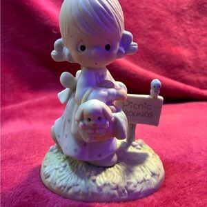 Precious Moments Vintage 1988 “July”girl Picnic grounds dog in basket #110051